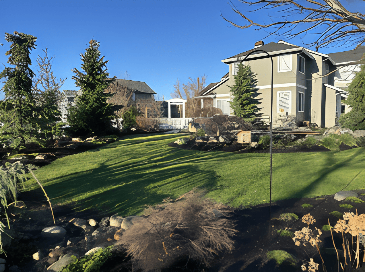 Sunny backyard with manicured garden