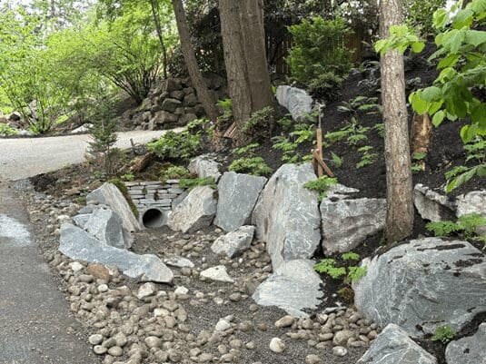 Natural landscaping with rocks and greenery